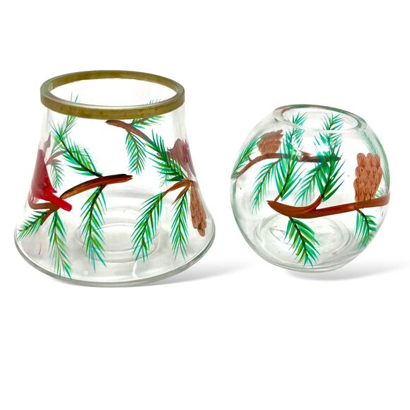 Cardinal Fairy Candle Lamp VTG 7" Tea Light Blown Glass Red Bird Hand Painted - Picture 2 of 10